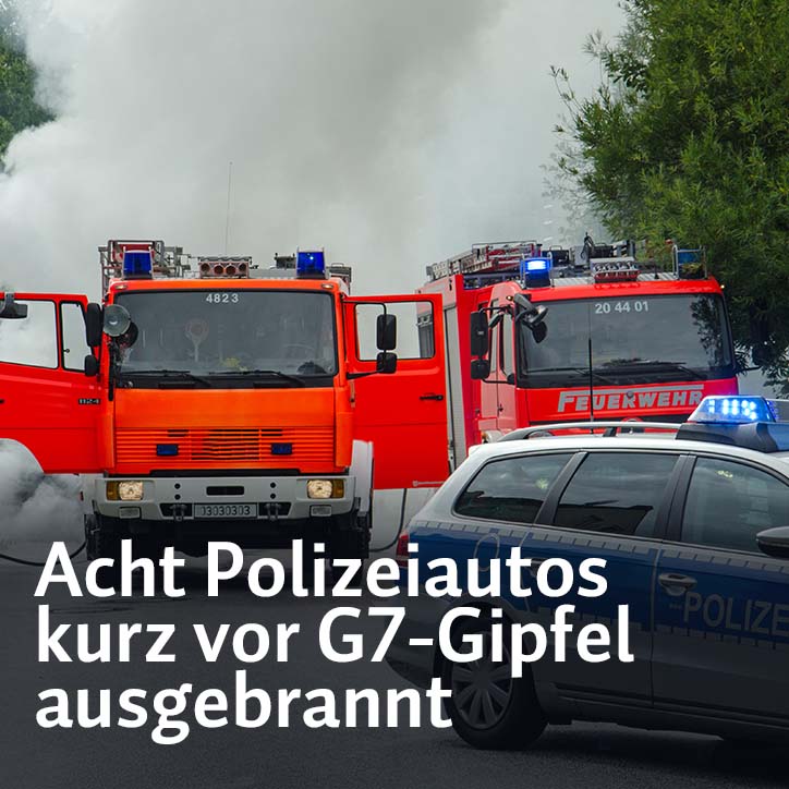 Aurz vor dem G7-Gipfel in Bayern sind in München acht Polizeiautos in Flammen aufgegangen.